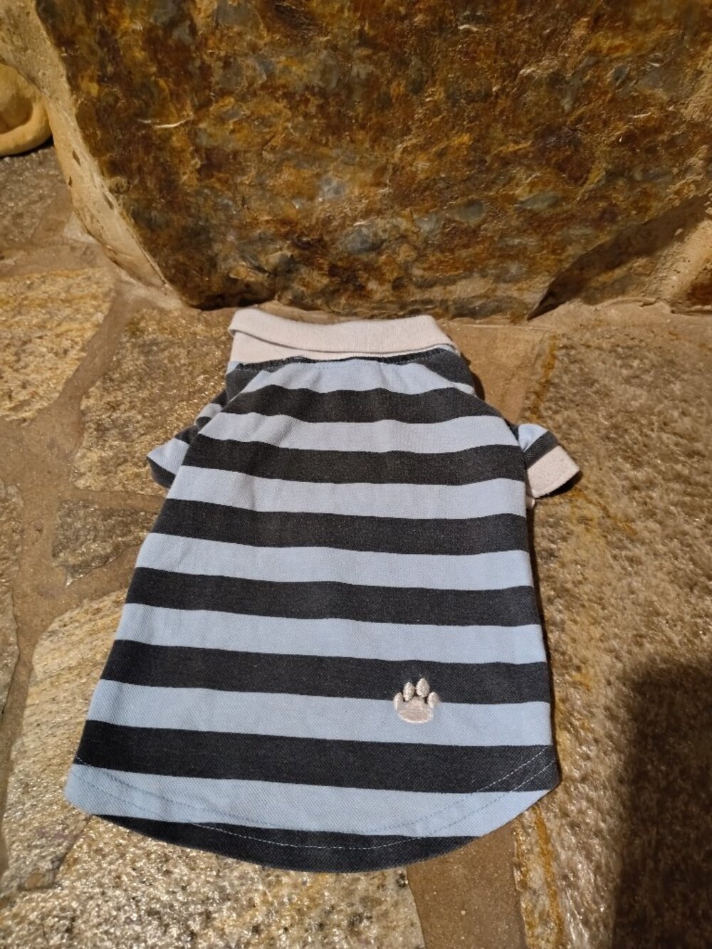 Top Paw Dogs Striped Polo Shirt Size Medium Blue White Cotton